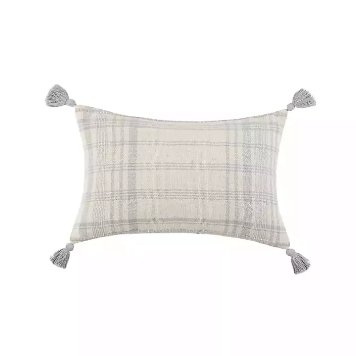 Stone Plaid Cotton Lumbar Pillow