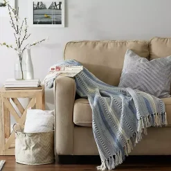 Stonewash Blue Braided Fringe Throw
