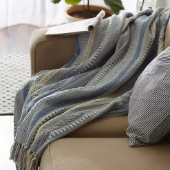 Stonewash Blue Braided Fringe Throw