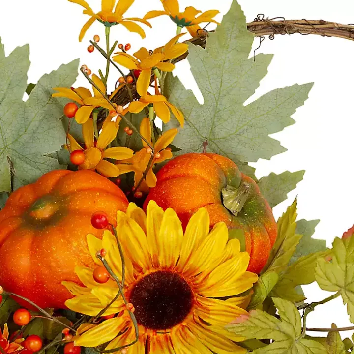 Sunflower and Pumpkin Cornucopia Harvest Wreath