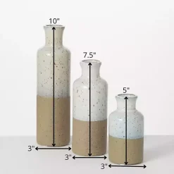 Tall Terracotta Two-Toned Speckled Vases, Set of 3