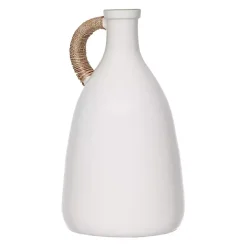 Tall White Jug Vase with Rope Handle