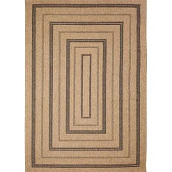 Tan and Black Framed Indoor/Outdoor Area Rug, 5x7
