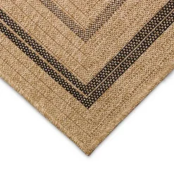 Tan and Black Framed Indoor/Outdoor Area Rug, 7X9