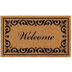 Tan and Black Scroll Welcome Doormat, 36x24 in.