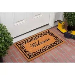 Tan and Black Scroll Welcome Doormat, 29x17 in.