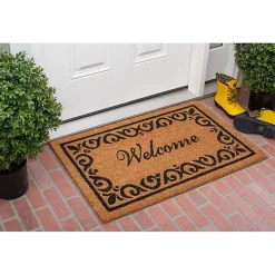 Tan and Black Scroll Welcome Doormat, 36x24 in.