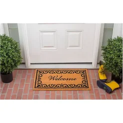 Tan and Black Scroll Welcome Doormat, 29x17 in.