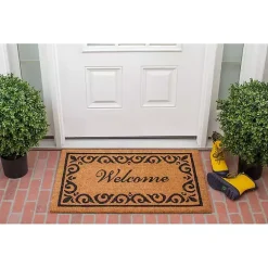 Tan and Black Scroll Welcome Doormat, 36x24 in.