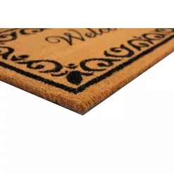 Tan and Black Scroll Welcome Doormat, 29x17 in.