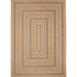 Tan and Navy Framed Indoor/Outdoor Area Rug, 7x9
