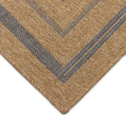 Tan and Navy Framed Indoor/Outdoor Area Rug, 7x9