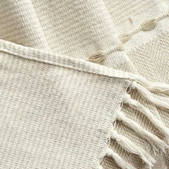 Tan and White Herringbone Stripe Throw