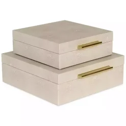Tan Faux Shagreen 2-pc. Square Decorative Boxes