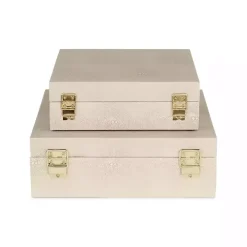 Tan Faux Shagreen 2-pc. Square Decorative Boxes