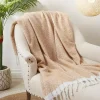 Tan Herringbone Faux Mohair Throw