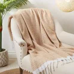 Tan Herringbone Faux Mohair Throw