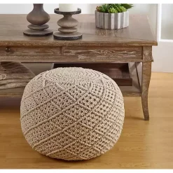 Tan Macrame Cotton Pouf