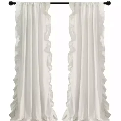 Tan Stripe Ruffled Curtain Panel Set, 84 in.