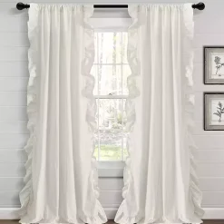 Tan Stripe Ruffled Curtain Panel Set, 84 in.