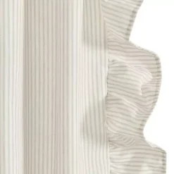 Tan Stripe Ruffled Curtain Panel Set, 84 in.
