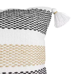 Tan Textured Stripes Outdoor Throw Pillow