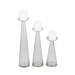 Tapered Glass Pillar Candle Holders, Set of 3