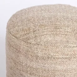 Taupe Handwoven Textured Boucle Pouf