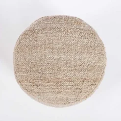 Taupe Handwoven Textured Boucle Pouf