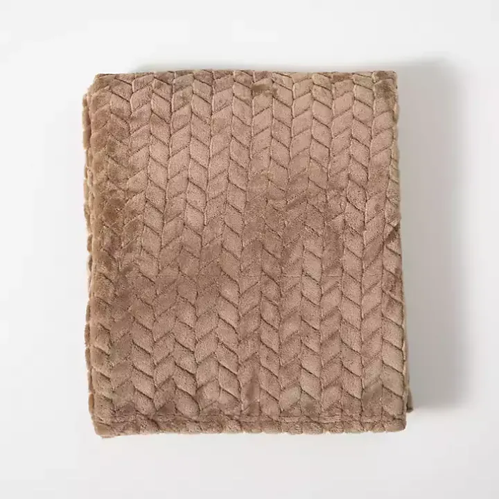 Taupe Heavenly Herringbone Plush Throw