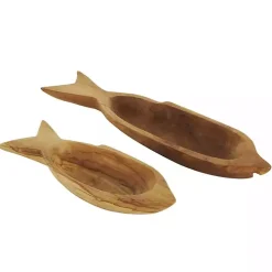 Teak Wood Carved Fish Trays, Set of 2