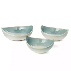 Teal & White Ceramic Decorative Bowls, Set of 3