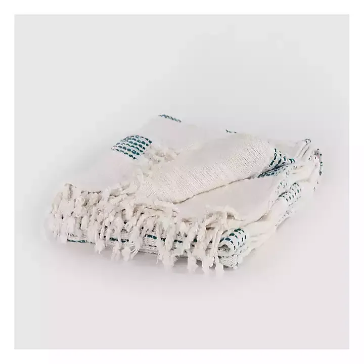 Teal and Ivory Woven Stripe Throw