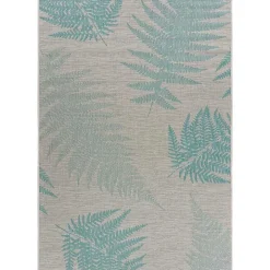 Teal and Tan Falling Ferns Outdoor Area Rug, 5x7