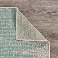 Teal and Tan Falling Ferns Outdoor Area Rug, 5x7