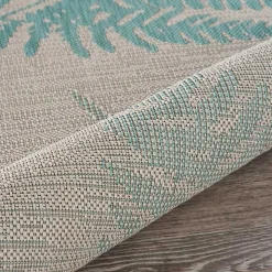 Teal and Tan Falling Ferns Outdoor Area Rug, 5x7