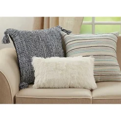 Teal Dash Stripe Woven Throw Pillow