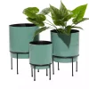Teal Metal Round Planters with Stands, Set of 3