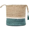 Teal Off White Woven Basket with Tassel, 17 in.