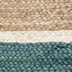 Teal Off White Woven Basket with Tassel, 17 in.