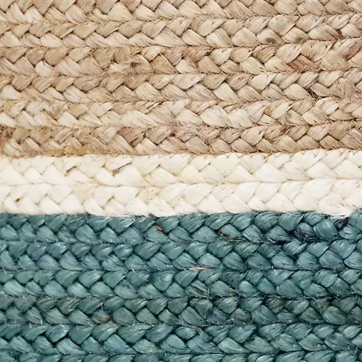 Teal Off White Woven Basket with Tassel, 17 in.