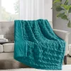 Teal Ruched Faux Fur Throw