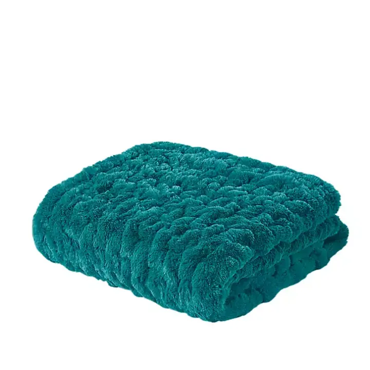 Teal Ruched Faux Fur Throw