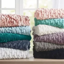 Teal Ruched Faux Fur Throw