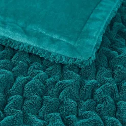 Teal Ruched Faux Fur Throw