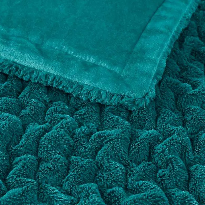 Teal Ruched Faux Fur Throw