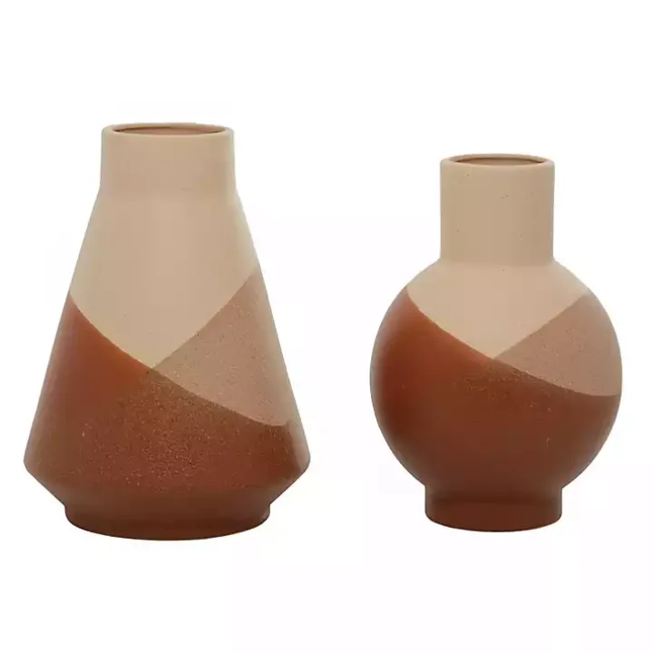Terracotta Modern Ceramic Vases, Set of 2