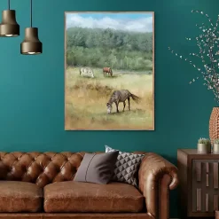 Three Grazing Horses Framed Canvas Art Print