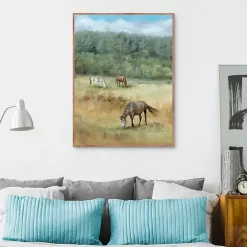 Three Grazing Horses Framed Canvas Art Print