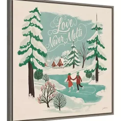 Trees and Ice Skaters Christmas Canvas Wall Plaque